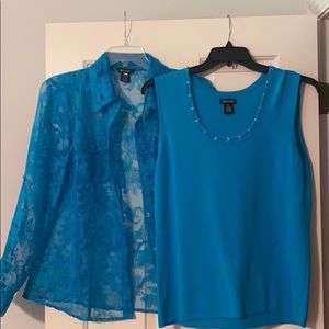 Sleeveless knit top with shear over jacket